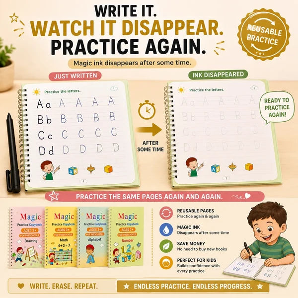 Handwriting Books - Set of 4 + Pen Set | Best Gift for Kids